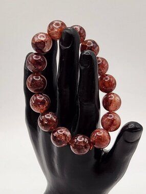 Natural Red Fire Quartz Stretch Bracelet Genuine Hematoid Crystal 7" Unisex
